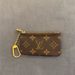 Authentic Louis Vuitton Monogram Canvas Key Pouch with Gold Chain